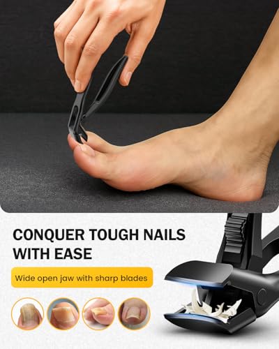 Toe Nail Clippers for Thick Nails for Seniors with Safety Lock (Black / Medium)