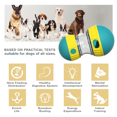 Dog Puzzle Toy Adjustable Treat Dispensing Ball Food Dispenser Tough Slow Feeder Puppy Enrichment Training Toy Pet Interactive Chase Toys for Small Medium Large Dogs to Keep Them Busy (Green - Single - Standard)