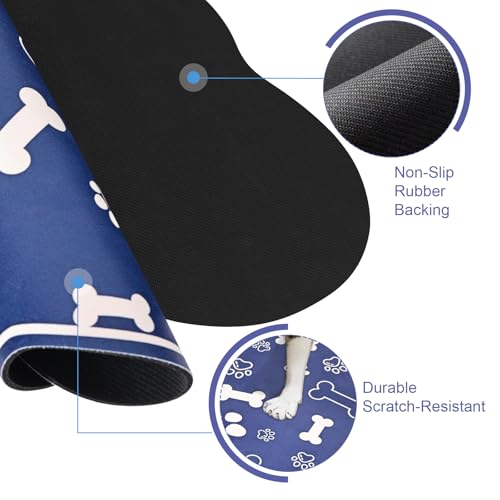 Dog Cat Mat for Food and Water (36"L x 23"W / Bone Shaped Blue2)