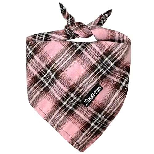 Adjustable Plaid Dog Bandanas (Pink / Large)