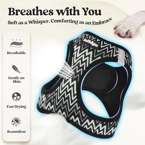 Dog Harness Medium Sized and Leash Set (Black Zigzag / M (chest: 16 - 18.5"))