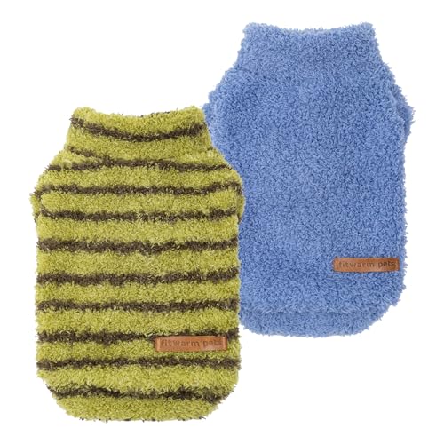 2 Pack Striped Fleece Dog Sweater (Medium / Sky Blue-Olive Green)