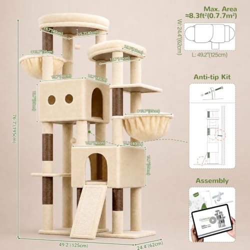 Sturdy Cat Tower for Indoor Cats 20lbs (Beige / 76 inch)