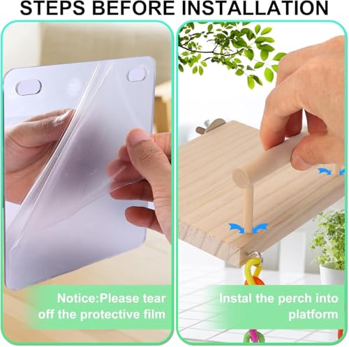 Bird Perch Platform Bird Toys with Bird Mirror Climbing Ladder Swing