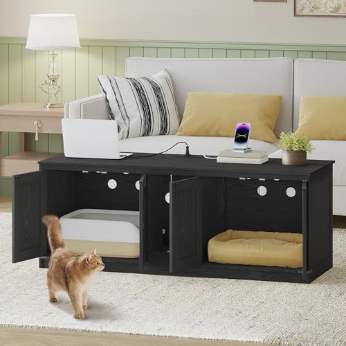 Cat Litter Box Enclosure for 2 Cats (Black)
