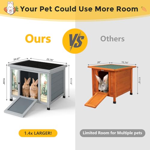 24 Inch Rabbit Hutch Outdoor (Grey w/printing / Middle)