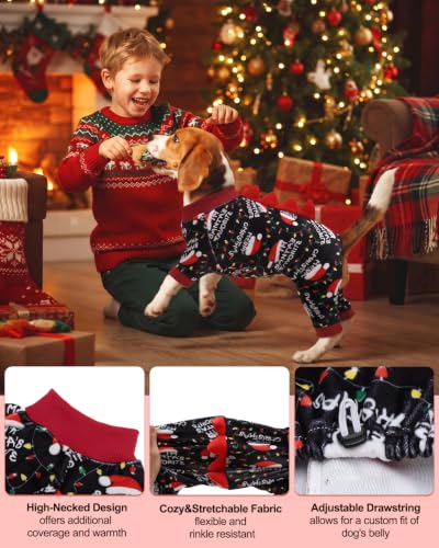 Dinosaur Costume Halloween Christmas Dog Pajamas (Large / Santa Hat Lights)