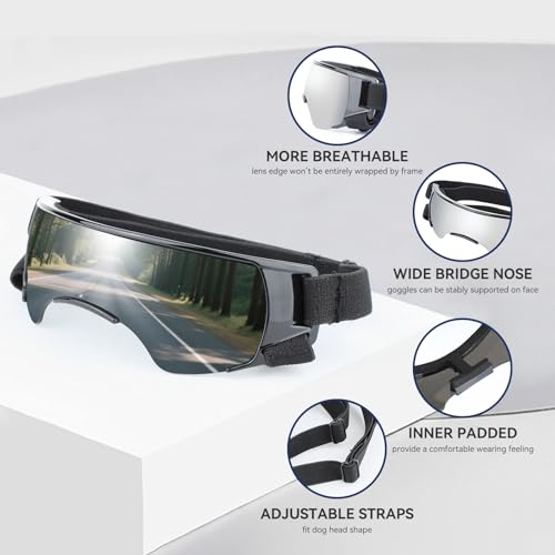 Dog Goggles for Small Dog Doggy Goggles with Adjustable Straps Anti (Cool Silver / Small)