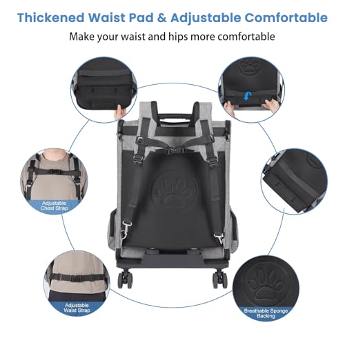 Extra Large Cat Backpack Carrier with Wheels for Cats Under 30 Lbs (15.7"L x 13.7"W x 21.7"H)