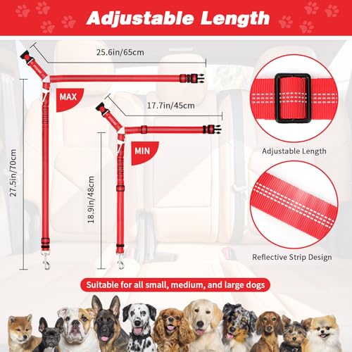 2 Pack Dog Seat Belt for Car (Red)