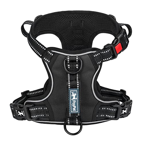 No Pull Dog Harness with 3 Leash Clips and Vertical Handle (Medium / Black)