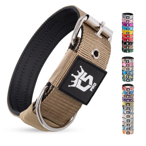 Heavy Duty Thick Dog Collar with Metal Buckle for Large Dogs (L – Fits Neck 18.9"-21.7" / Basic Khaki)