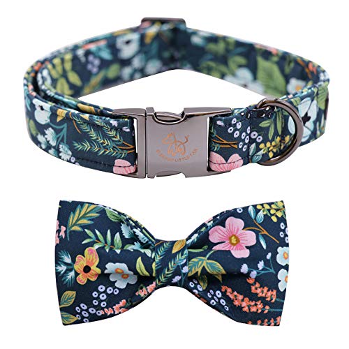 Dog Collar with Bow (Dark Blue Flower / X-Small (Pack of 1))