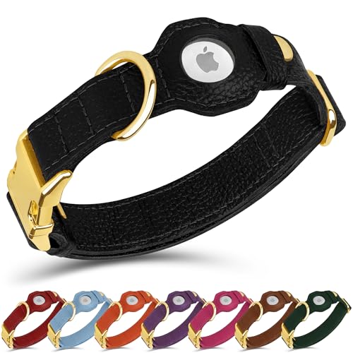 Leather Airtag Dog Collar (Black / XL, 20"-25" Neck Fit)