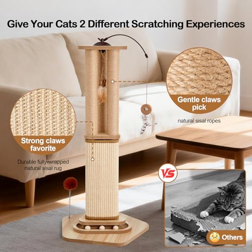 34 Inch Cat Scratching Post for Large Cats with 4 Interactive Toys