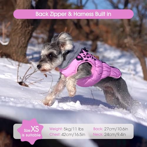 Dog Jacket for Large Dogs Warm Dog Jackets with Harness Built in (Pink Leopard / XL(chest:30in）)