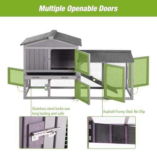 Rabbit Hutch Outdoor No Leak Plastic Tray Bunny Cage Indoor with Large Run Space Extensible Chicken Coop (Grey)