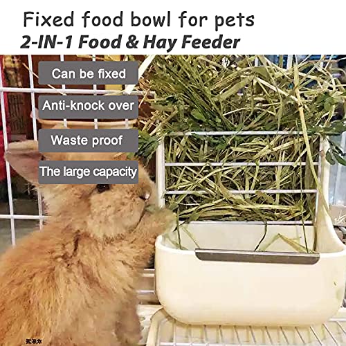 Rabbit Hay Food Bin Feeder and Bunny Water Bottle Set (WHITE / Large)