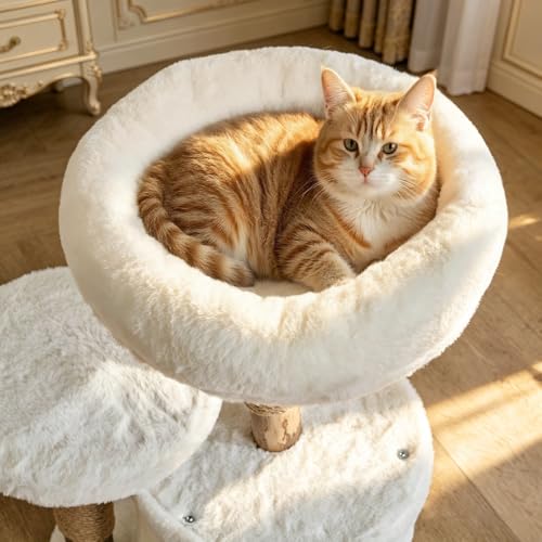 Mini Cat Tree with Scratching Post for Kittens & Small Cats (White / Mini 2-Tier)