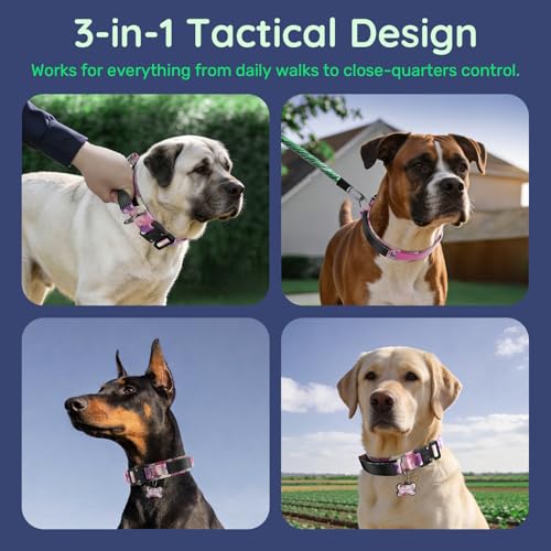 Premium Tactical Dog Collar (Pink Camo / L: Fits Neck 17.5"-21.5")