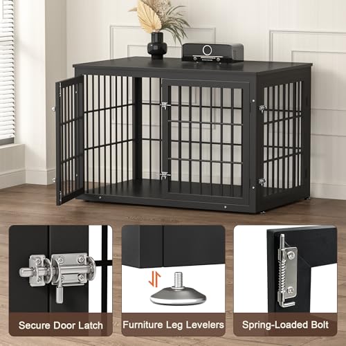 46" Heavy Duty Dog Crate Furniture for Large Dogs (Black / 46.0"L x 29.1"W x 31.1"H)