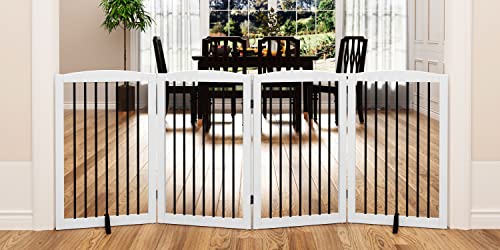Freestanding Pet Gate for Dogs (32" Height-4 Panel / White & Black)