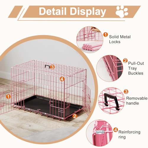 30" Foldable Metal Dog Crate (Pink)