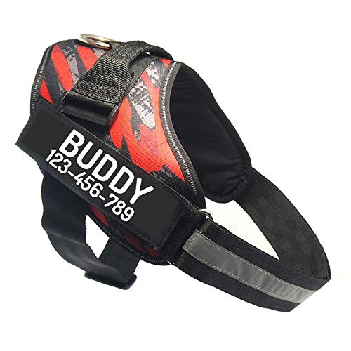 Custom No Pull Dog Harness with Name and Phone Number (L (40-60 LBS) / Camouflage Red)