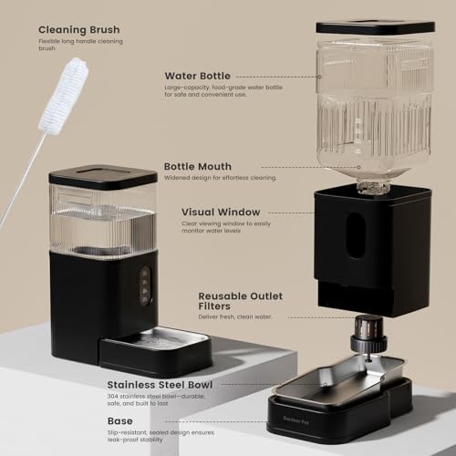 2.9 Gallon Automatic Dog Water Dispenser with Stainless Steel Bowl (Black / 2.9 Gallon)