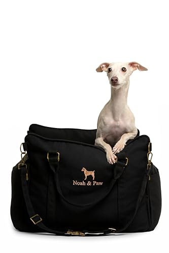 Small Dog Car Seat for Small Medium Pets with Harness Clip (Black - Canvas / Medium)