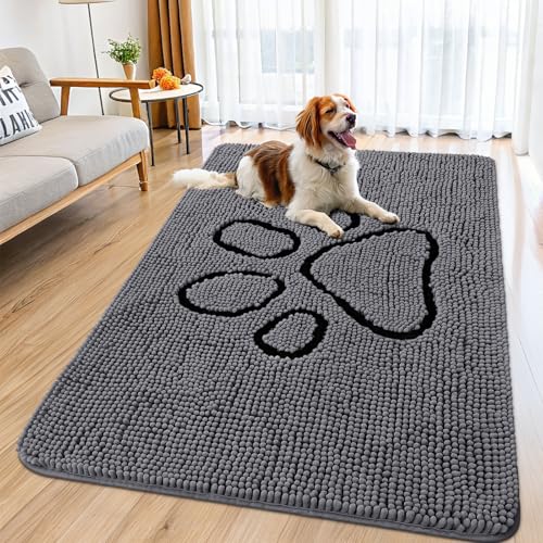Dog Door Mat for Muddy Paws (59"X35" / Dark Grey and Black)