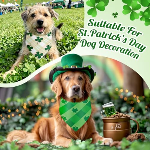 50 Pcs St Patricks Day Bandanas Bulk for Dogs Adjustable Irish Shamrocks Clover Green Plaid Triangle Soft Bibs Puppy Bandana for Small Medium Large Cat Pet Costume (St Patricks Day / 31.5 x 21.7 x21.7 Inch)