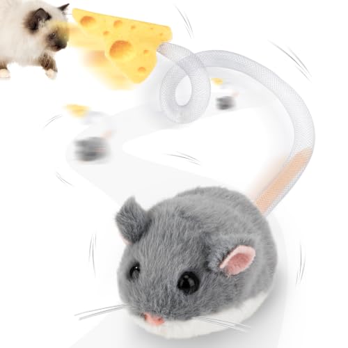 Interactive MigiMouse Cat Toy 360° Rolling & Spin with Mesh Plastic Tail for Indoor Cats Smart Motion Sensor