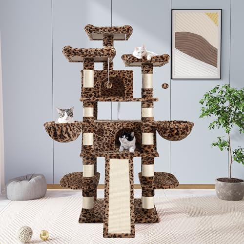 68 Inches Cat Tree (68 in / Leopard Print)