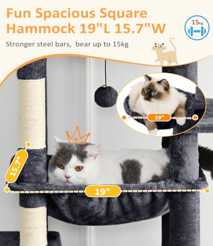 68" Multi Level Large Cat Tree Tower for Indoor Cats (Grey)