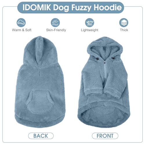 Fuzzy Dog Sweater with Adjustable Hood & Harness Hole (XX-Large / Blue)