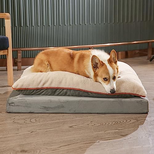 Washable Dog Bed with Cooling Gel Memory Foam (Plush Cushion Bed / Extra Large / Grey)