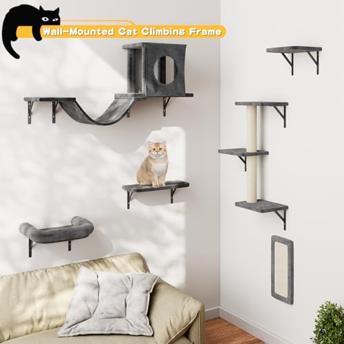 12-in-1 Cat Wall Shelves, Luxury Wall-Mounted Cat Shelves, Dark Gray (Dark Gray / Set of 12)
