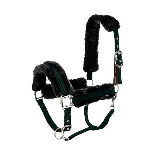 Valkyrie Ultra Fleece Padded Leather Fuse Breakaway Horse Halter (Deep Green/Black / Warmblood)