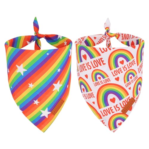Rainbow Dog Bandanas Pride Day Love is Love Pet Scarf (Large / Rainbow)