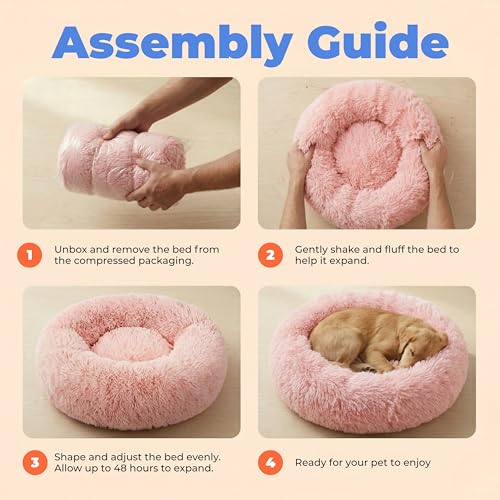 Round Calming Dog Bed for Small (Pink / 24" x 24" x 7")