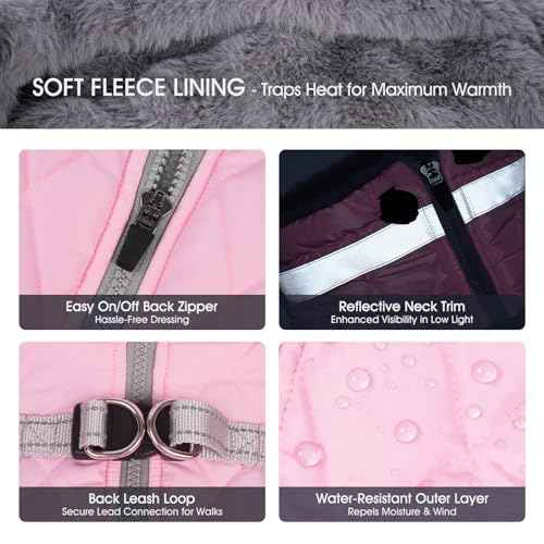 Dog Cold Weather Coats Reflective Dog Warm Jacket with Harness (Pink / XXL(chest:35in))