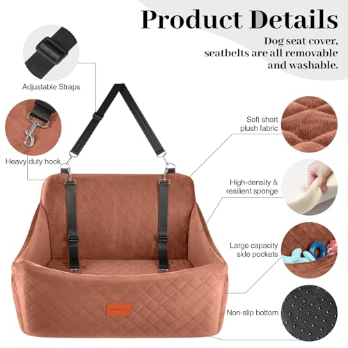Dog Car Seat for Medium & Large Dogs Up to 55lbs (Brown / Large)