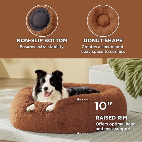 Calming Dog Beds Large Sized Dog Donut Washable Pet Bed (36"L x 36"W x 10"Th / Copper)