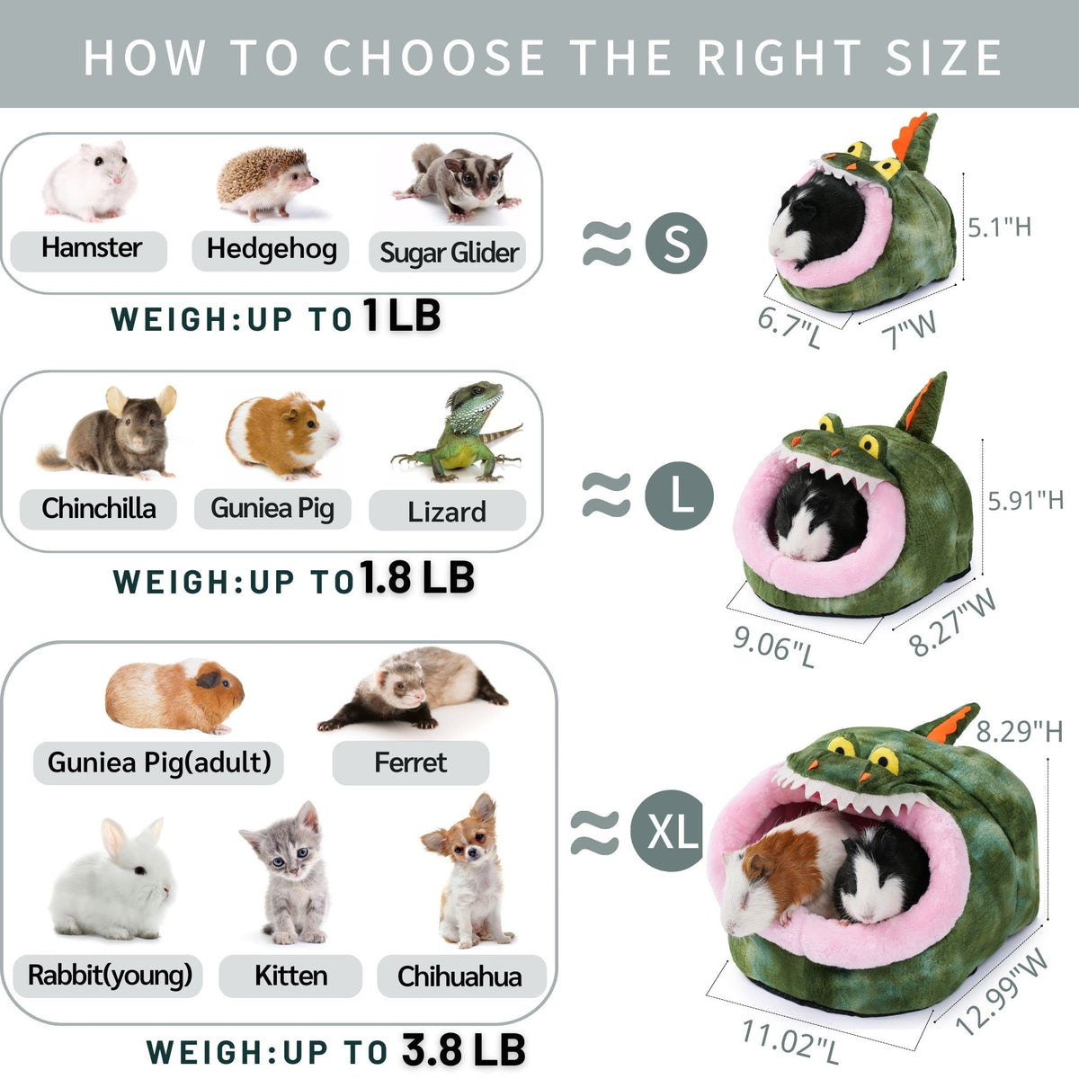 Chinchilla Hideout Bed House Toys and Accessories Cage Cave Cute Cube Cup Hide for Bearded Dragon Ferret (L / 3-Crocodile)