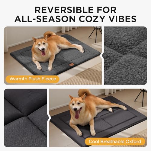 Low Profile Dog Crate Mat Reversible Bed Pad (Dark Gray)
