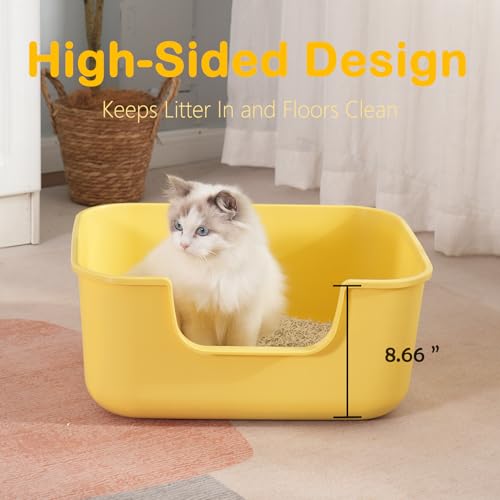 Large Cat Litter Box with High Sides (Long Side Entry-White)