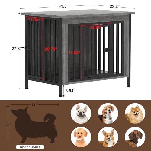 31.5" Dog Crate Furniture for 1 or 2 Dogs (Dark Grey / 31.5"L x 23.6"W x 27.9"H)
