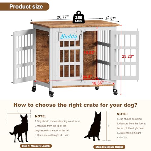 27" 33" Heavy Duty Dog Crate Furniture with Name Tag (White & Beech / 26.8"L x 20.9"W x 23.2"H)