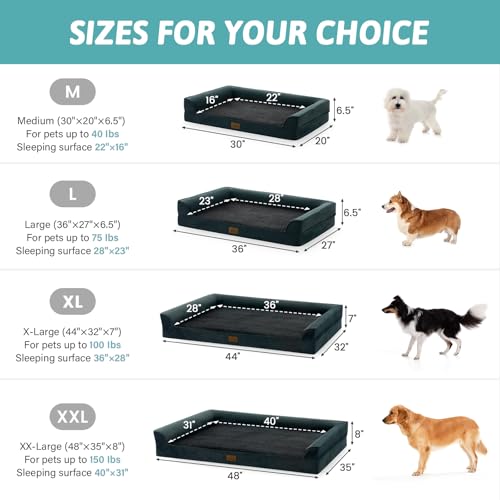 Orthopedic Dog Bed for Extra Large Dogs (Black / XL:44x32x7 inch)